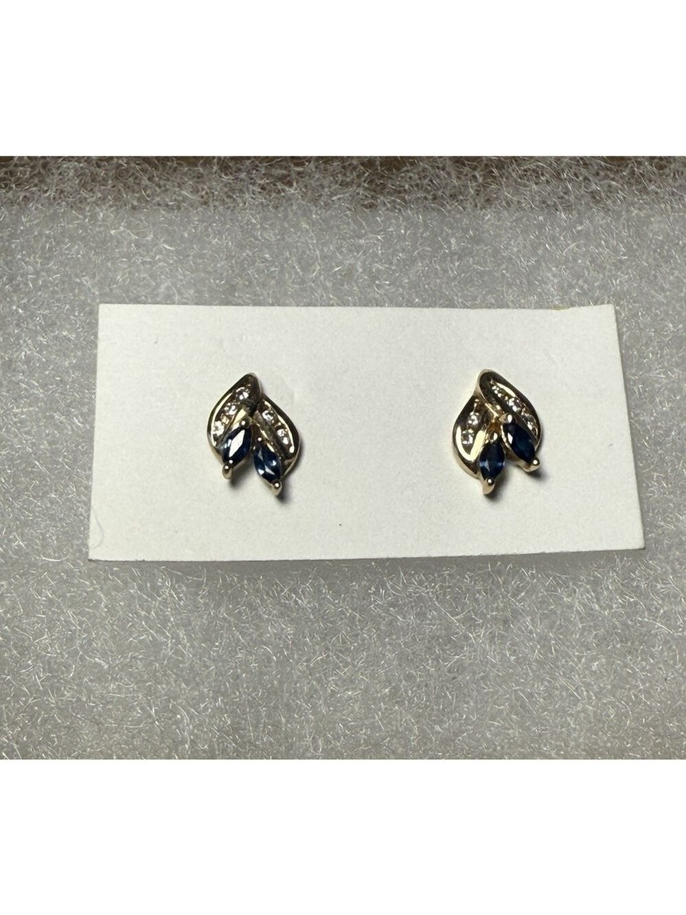 14K Yellow gold Diamond Marquise Blue Sapphire Earrings - Picture 1 of 12